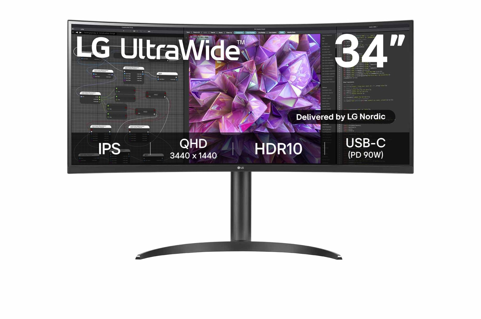 LG 34" 21:9 välvd UltraWide QHD IPS-skärm (3440 x 1440), 34WQ75C-B
