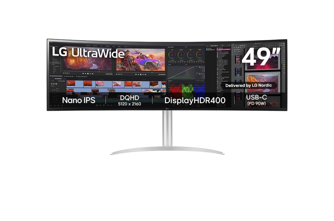 LG 49" LG UltraWide Dual QHD välvd IPS-skärm med 144 Hz uppdateringsfrekvens, 49WQ95C-W