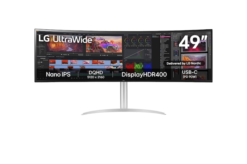 LG 49" UltraWide™ Dual QHD välvd IPS-skärm | 144 Hz uppdateringsfrekvens, 49WQ95C-W