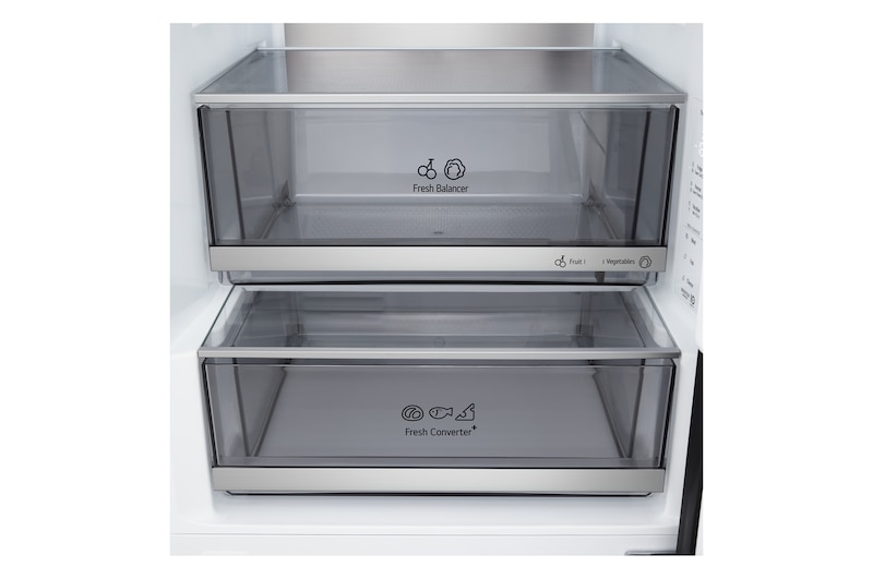 Vy framifrån av LG kyl/frys (GBBS726CPY) som visar DoorCooling+™-ventil