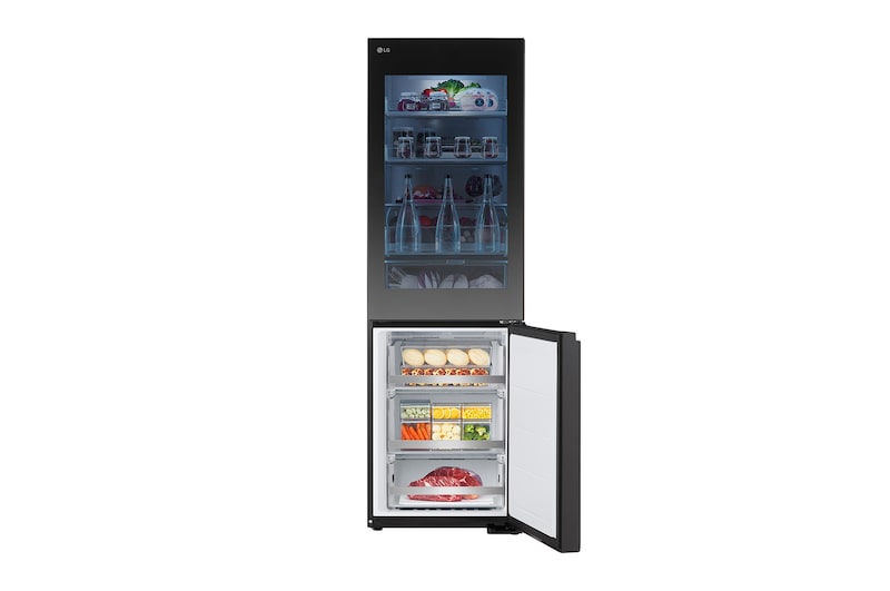 bottom door open with food stored