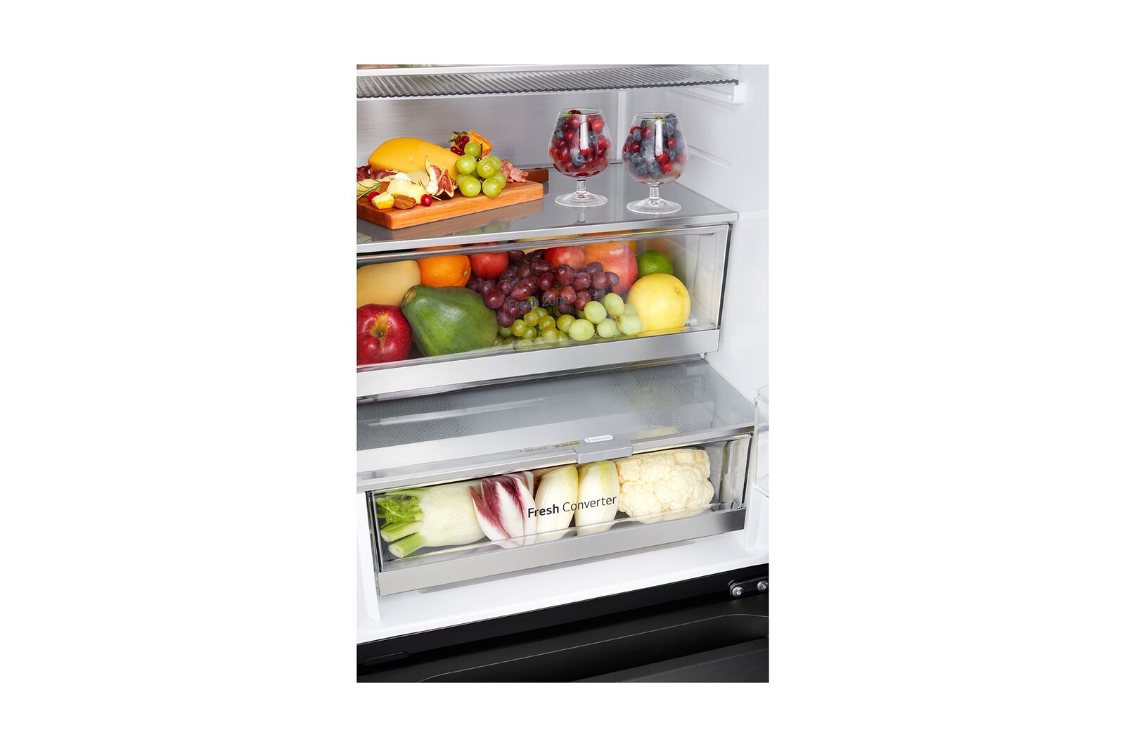 drawer view with food stored