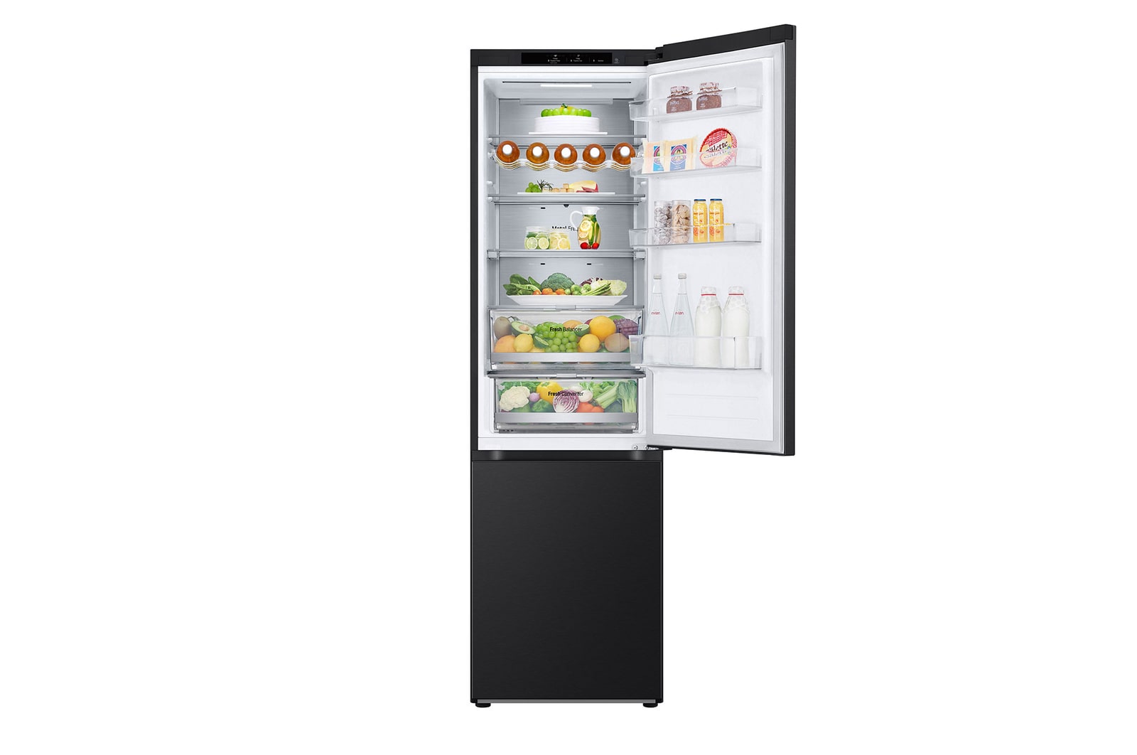 Top door open with led light on with food