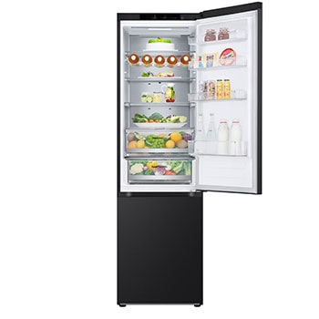 Top door open with led light on with food