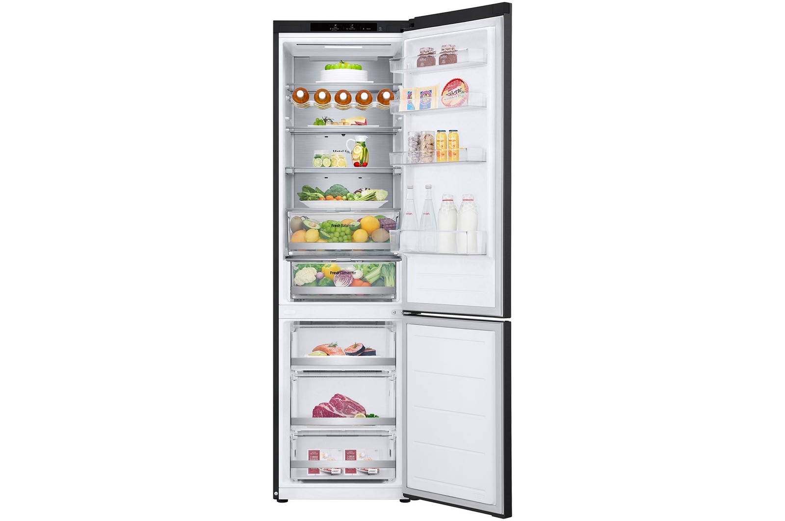 LG 2.03M 387L Kombinerad kyl/frys(Essence Black) - Energiklass A, Door Cooling+™ och Smart Diagnosis™ , GBVE2801EV