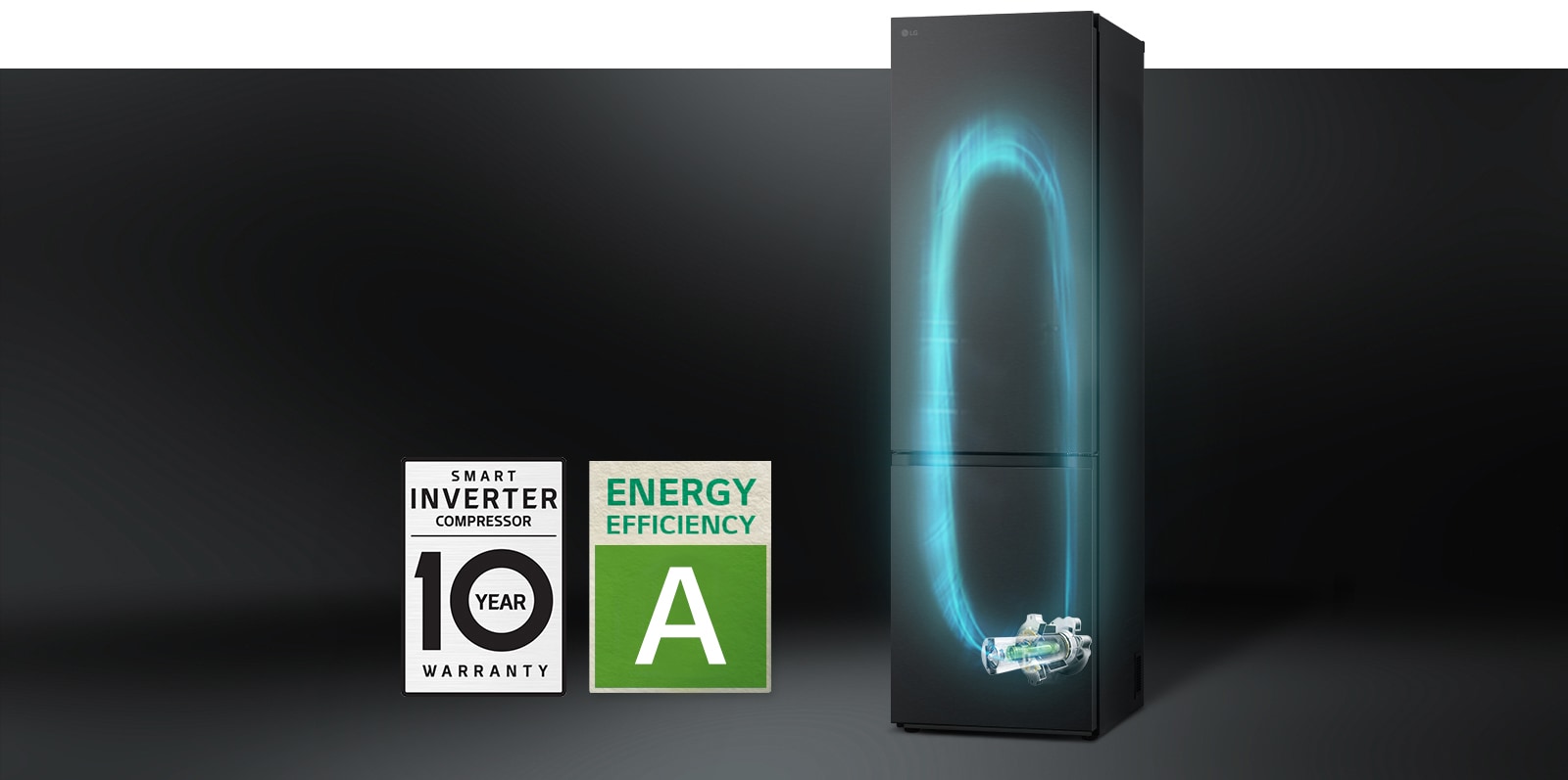 Smart Inverter Compressor 10 års garanti-ikon bredvid Smart Inverter Compressor-ikonen.
