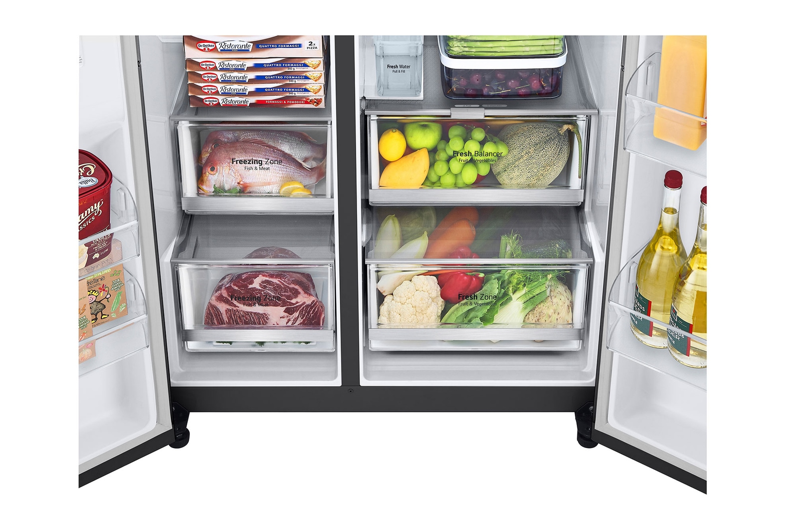 drawer view with food