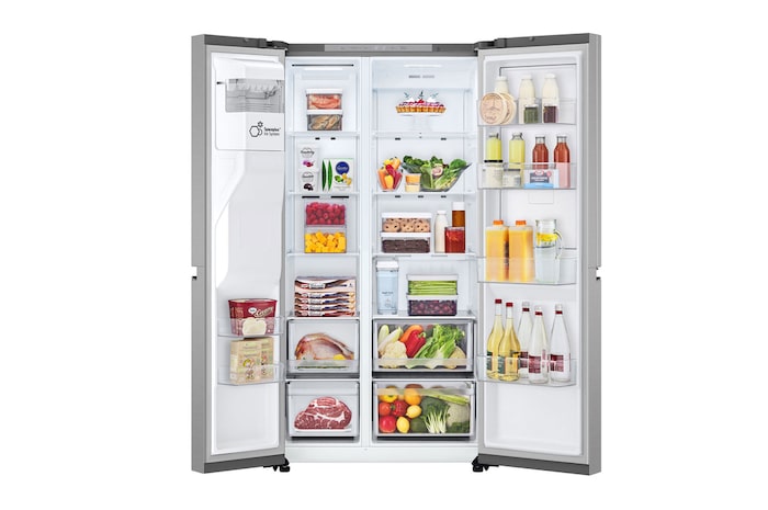 top left door open with food stored