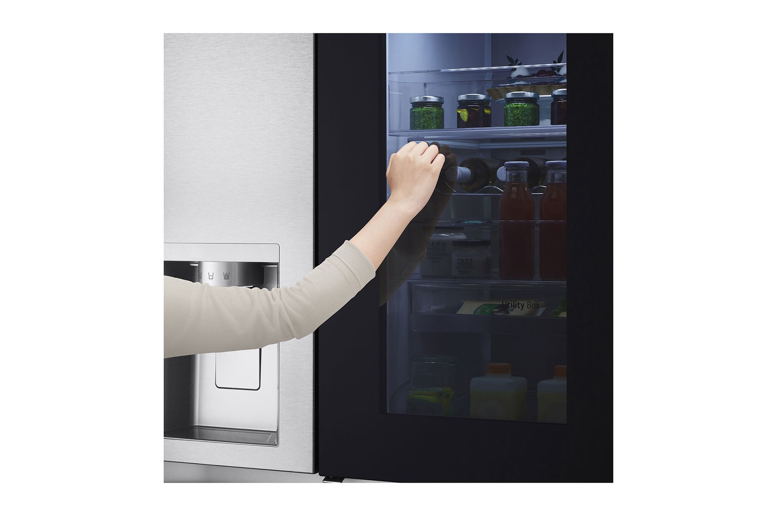 LG 628L InstaView Door in Door™ Side by Side (Metal Sorbet), Energiklass D, Vatten/is utan röranslutning, Smart Diagnosis™ med Wi-Fi, GSXE91MBAD