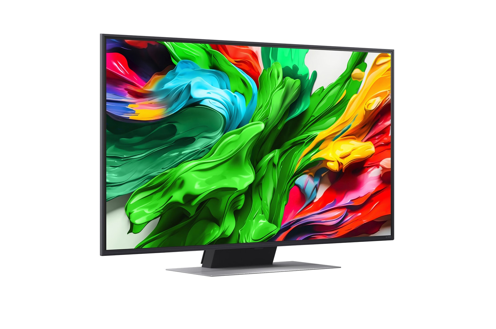 Slightly-angled right-facing side view of LG QNED evo QNED85 TV