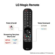 LG Magic Remote Control som framhäver den enkla punkt- och scrollfunktionen, genvägar till streamingtjänster och röstkommandon
