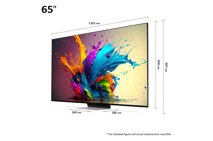 Storleksöversikt över skärmbredd, skärmhöjd, total höjd med stativ, stativbredd och stativdjup