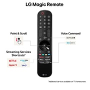 LG Magic Remote Control som framhäver den enkla punkt- och scrollfunktionen, genvägar till streamingtjänster och röstkommandon