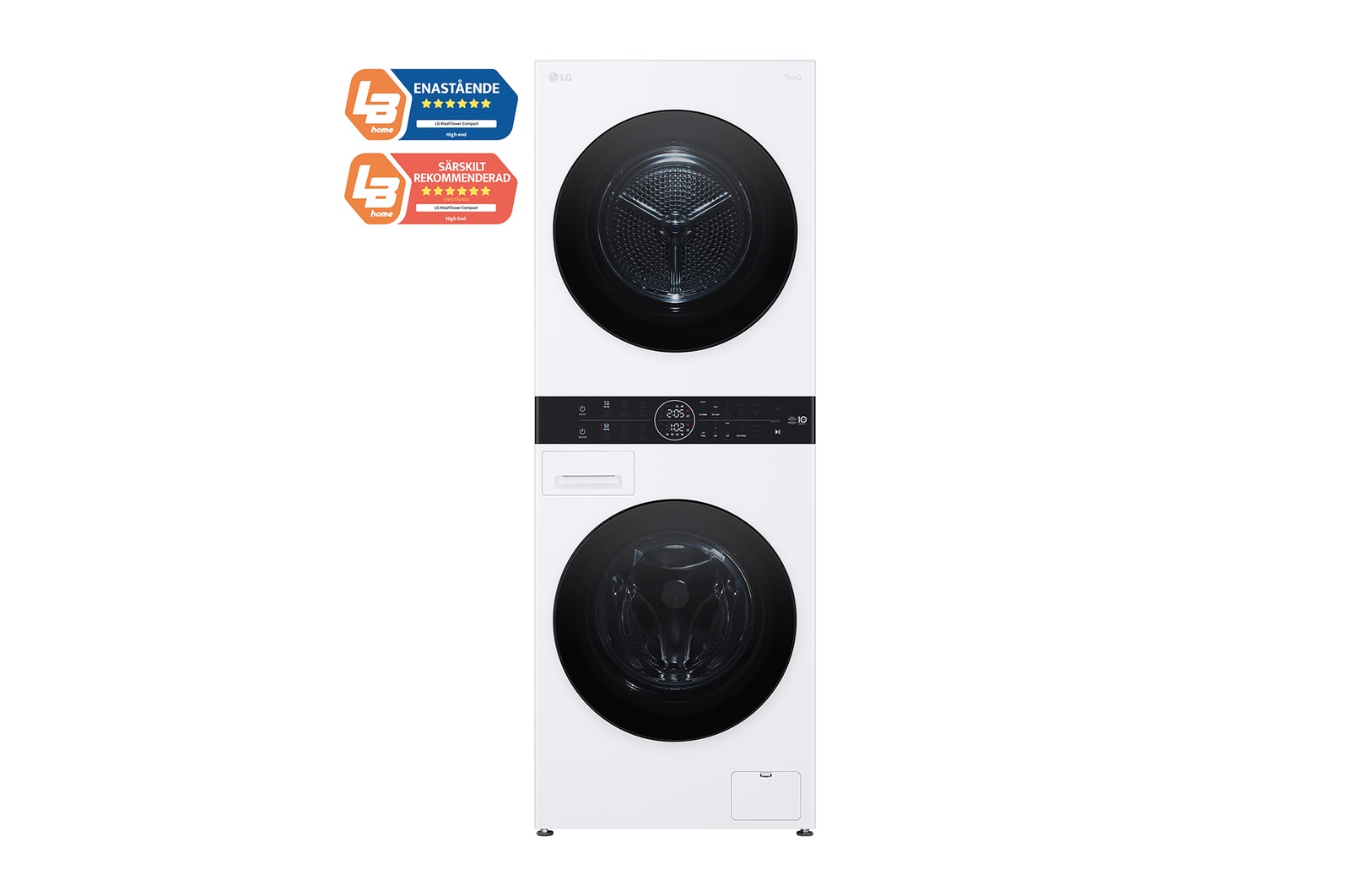 Vy framifrån av 12 kg / 10 kg WashTower(Vit) - Energiklass A/A+++, Steam, TurboWash™360, AI DD™, Dual Inverter Heatpump™, WT1210WWF