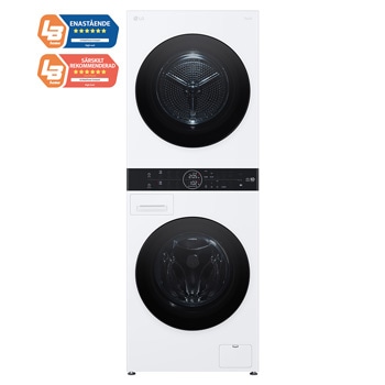 Vy framifrån av 12 kg / 10 kg WashTower(Vit) - Energiklass A/A+++, Steam, TurboWash™360, AI DD™, Dual Inverter Heatpump™, WT1210WWF