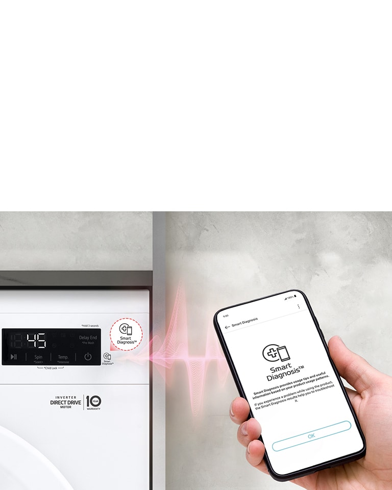 Smart Diagnostics™ låter dig kontrollera din telefon för tvättmaskinsproblem