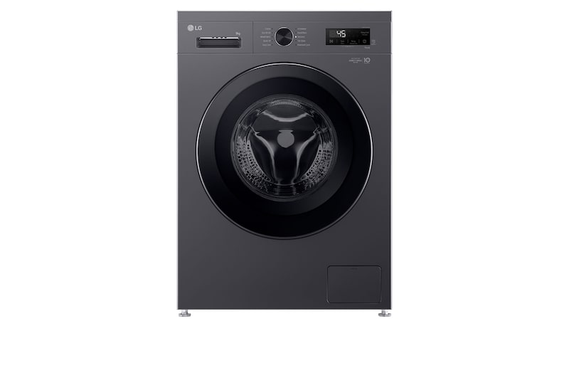 Vy framifrån av 9 kg Tvättmaskin(Svart) - Steam, Energiklass A, 6 Motion DD, Smart Diagnosis™ med Wi-Fi, F4X1009NMK