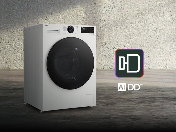 LG tvättmaskin med LG AI DD-emblem