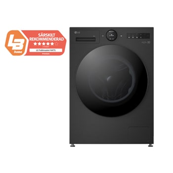 Vy framifrån av 9 kg Tvättmaskin(Svart) - Energiklass A, LCD-vred, Auto Dose, TurboWash360™, AI DD™, Smart Diagnosis™ med Wi-Fi, F4X7509TBB