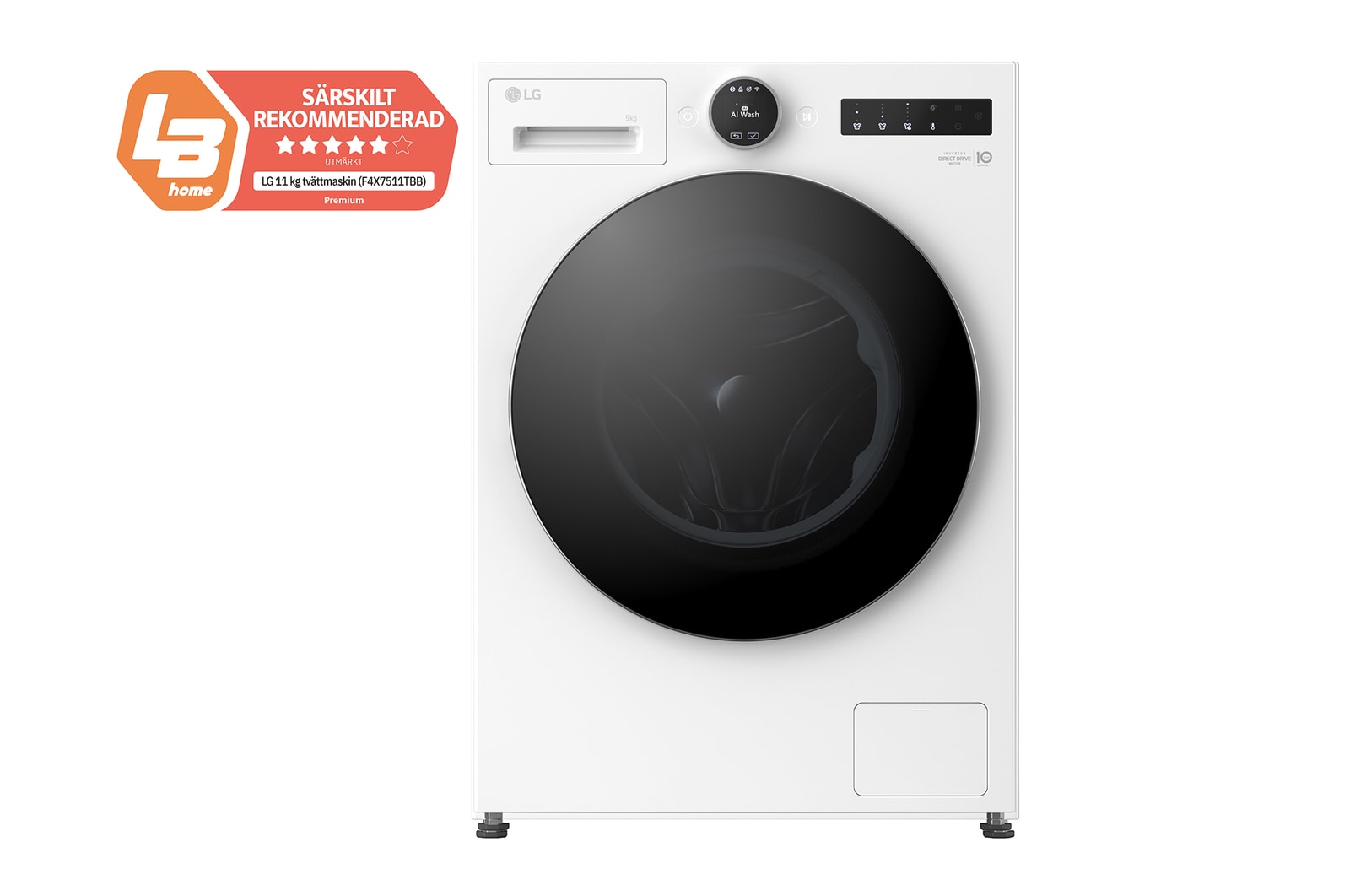 9kg Tvättmaskin(Vit) - Energiklass A, LCD-vred, TurboWash360™, AI DD™, Smart Diagnosis™ med Wi-Fi