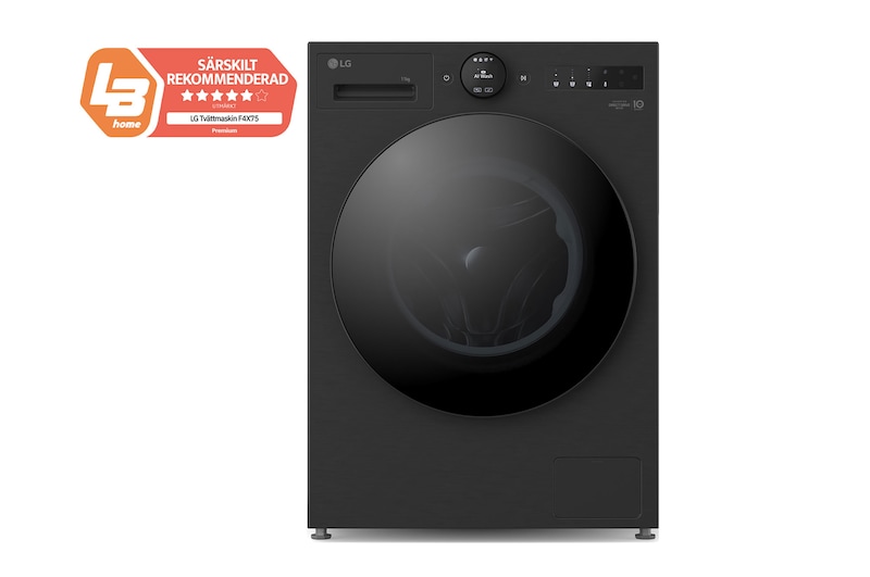 Vy framifrån av 11 kg Tvättmaskin(Svart) - Energiklass A, LCD-vred, Auto Dose, TurboWash360™, AI DD™, Smart Diagnosis™ med Wi-Fi, F4X7511TBB