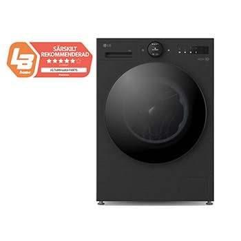 Vy framifrån av 11 kg Tvättmaskin(Svart) - Energiklass A, LCD-vred, Auto Dose, TurboWash360™, AI DD™, Smart Diagnosis™ med Wi-Fi, F4X7511TBB