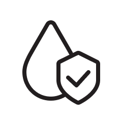 En vattendroppsikon visas med en sköld med en bockmarkering framför, vilket indikerar skydd och säkerhet.	