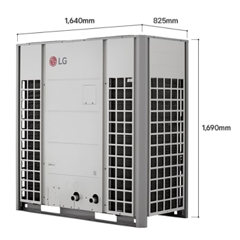 Utsidan av LG Monobloc 51 kW (PHCSL0 ENCXLEU + HM513MR UXC0) med angivna mått. 
