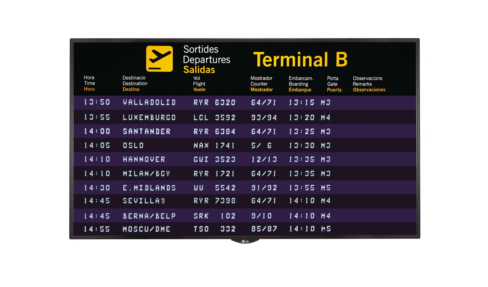 Vy framifrån av Standard Premium LS75C-serien 49LS75C