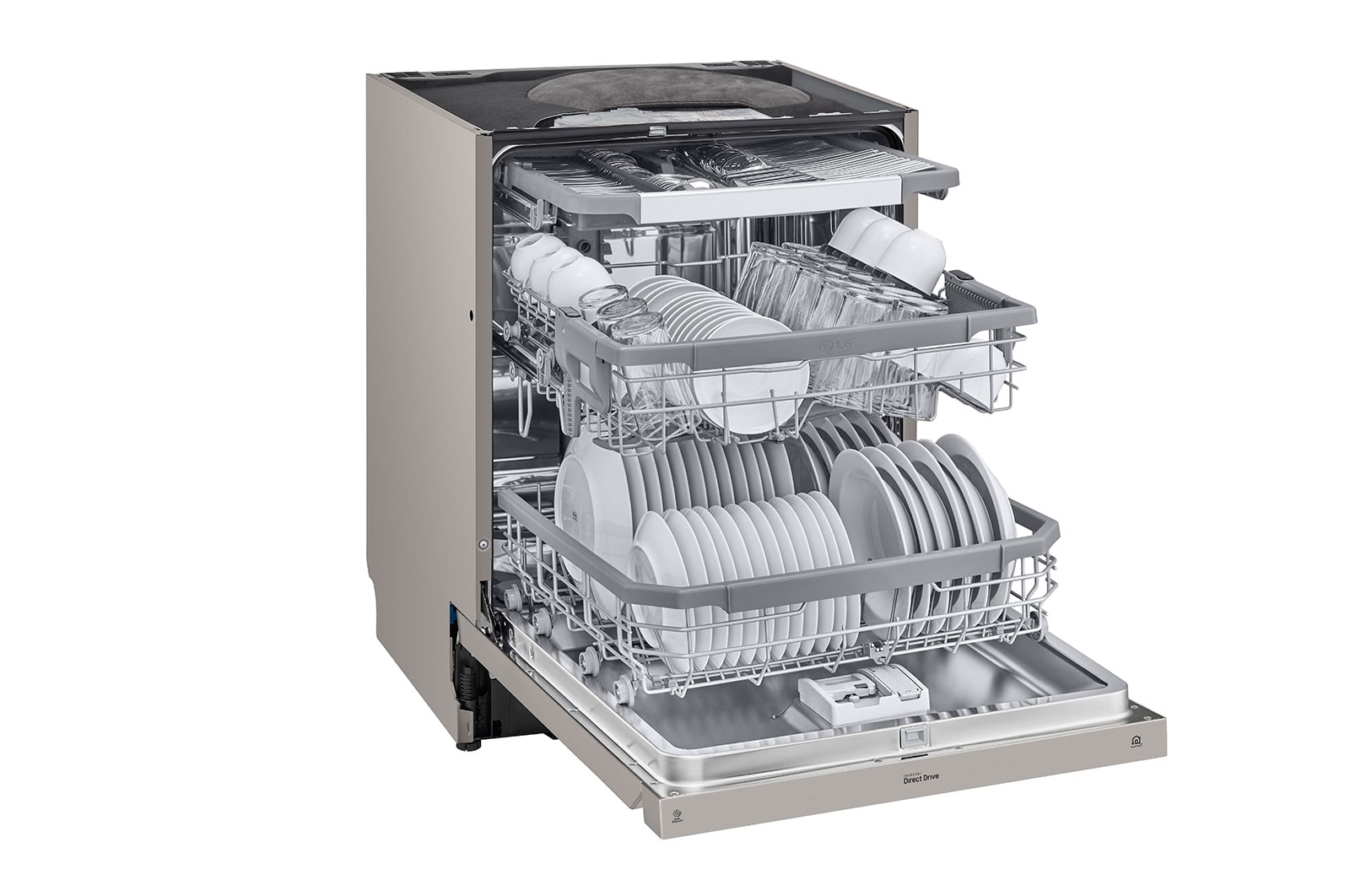 LG QuadWash™ Diskmaskin (Platinum Silver), Energiklass D, Auto Open Dry funktion och Smart Diagnosis™ med Wi-Fi, DU325FP