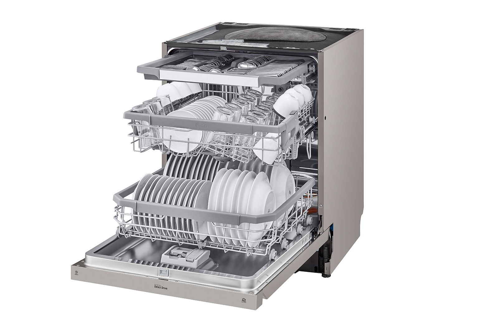 LG QuadWash™ Diskmaskin (Platinum Silver), Energiklass D, Auto Open Dry funktion och Smart Diagnosis™ med Wi-Fi, DU325FP