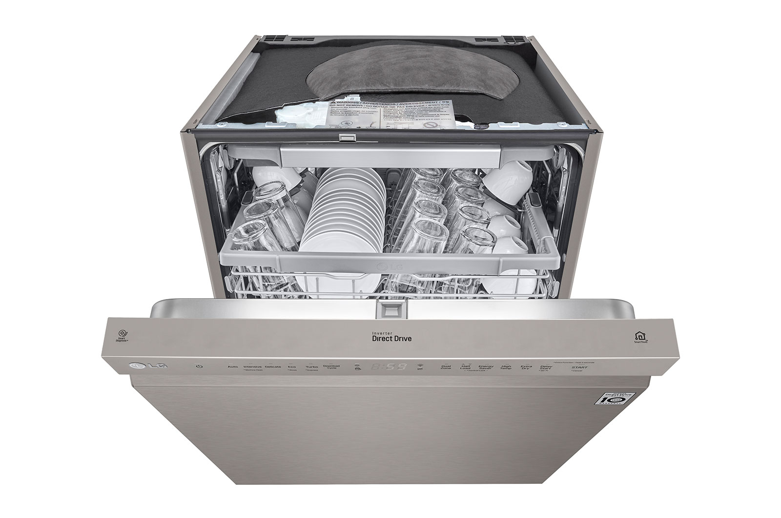 LG QuadWash™ Diskmaskin (Platinum Silver), Energiklass D, Auto Open Dry funktion och Smart Diagnosis™ med Wi-Fi, DU325FP