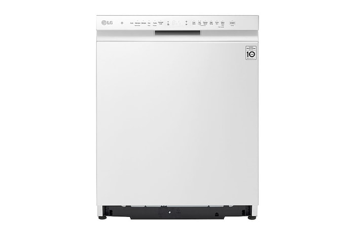 Vy framifrån av LG QuadWash™ Diskmaskin (Vit), Energiklass C, Auto Open Dry funktion och Smart Diagnosis™ med Wi-Fi, DU355FW