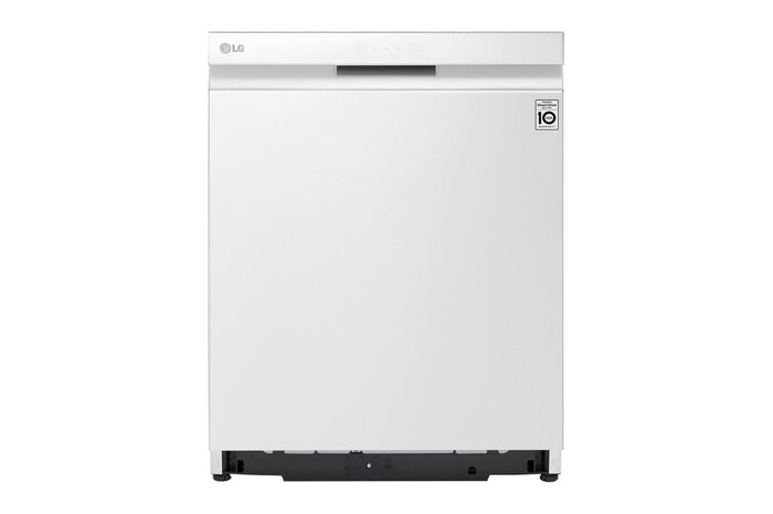 Vy framifrån av LG QuadWash™ Steam Diskmaskin (Vit), Energiklass C, Auto Open Dry funktion och Smart Diagnosis™ med Wi-Fi, SDU557HW