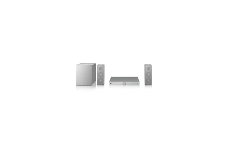 Vy framifrån av Stilrent 3D Blu-ray 2.1 hemmabiosystem i LG:s designserie med Smart TV-tjänster BH8220CN
