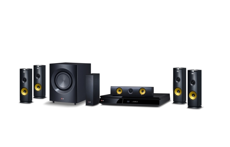 Vy framifrån av  9.1-kanals hemmabiosystem med trådlösa bakre högtalare. Kraftiga kevlarförstärkta högtalare på 1460 W. Extra SMART Blu-ray med internetsurf, Wi-Fi, DLNA, Private Sound, 4K-uppskalning och 3D-stöd. 5 sekunders starttid. BH9230BWN