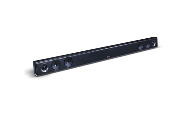 Vy framifrån av  Kraftfull 2.1-kanals soundbar på 300 W med Bluetooth-anslutning. Väggmonterbar trådlös subwoofer.  NB3530AN