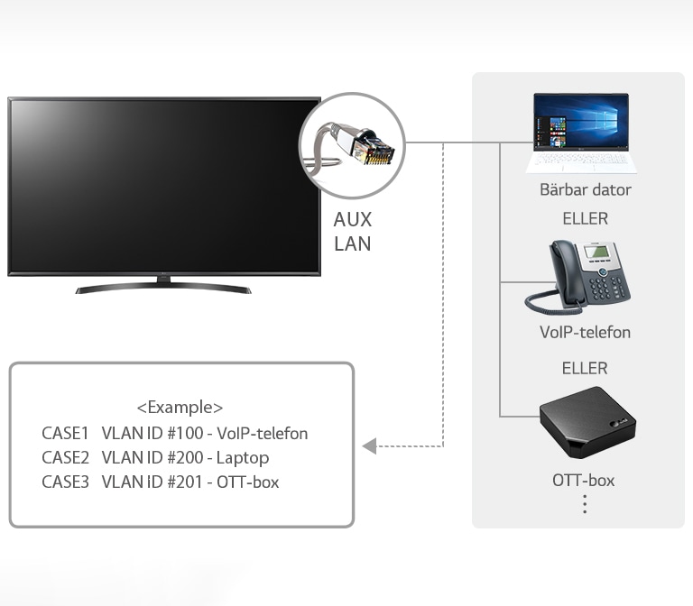 LAN-utgång med VLAN-ID (Virtuellt LAN)1