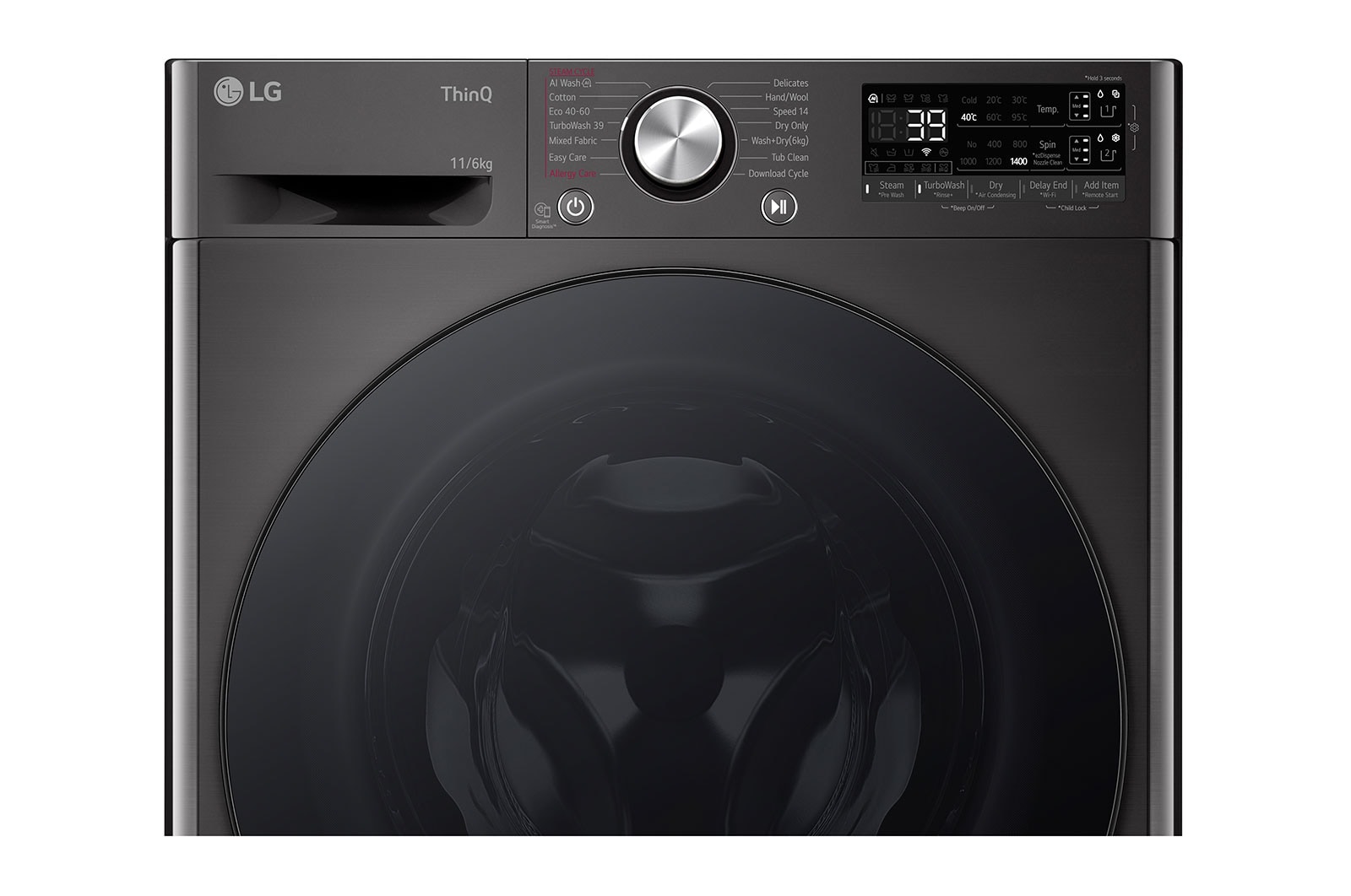 LG 11 kg / 6 kg Tvättmaskin/Torktumlare(Svart) - Auto Dose, Steam, Energiklass A/D, TurboWash™360, AI DD™, Smart Diagnosis™ med Wi-Fi, CV94E7S2QA