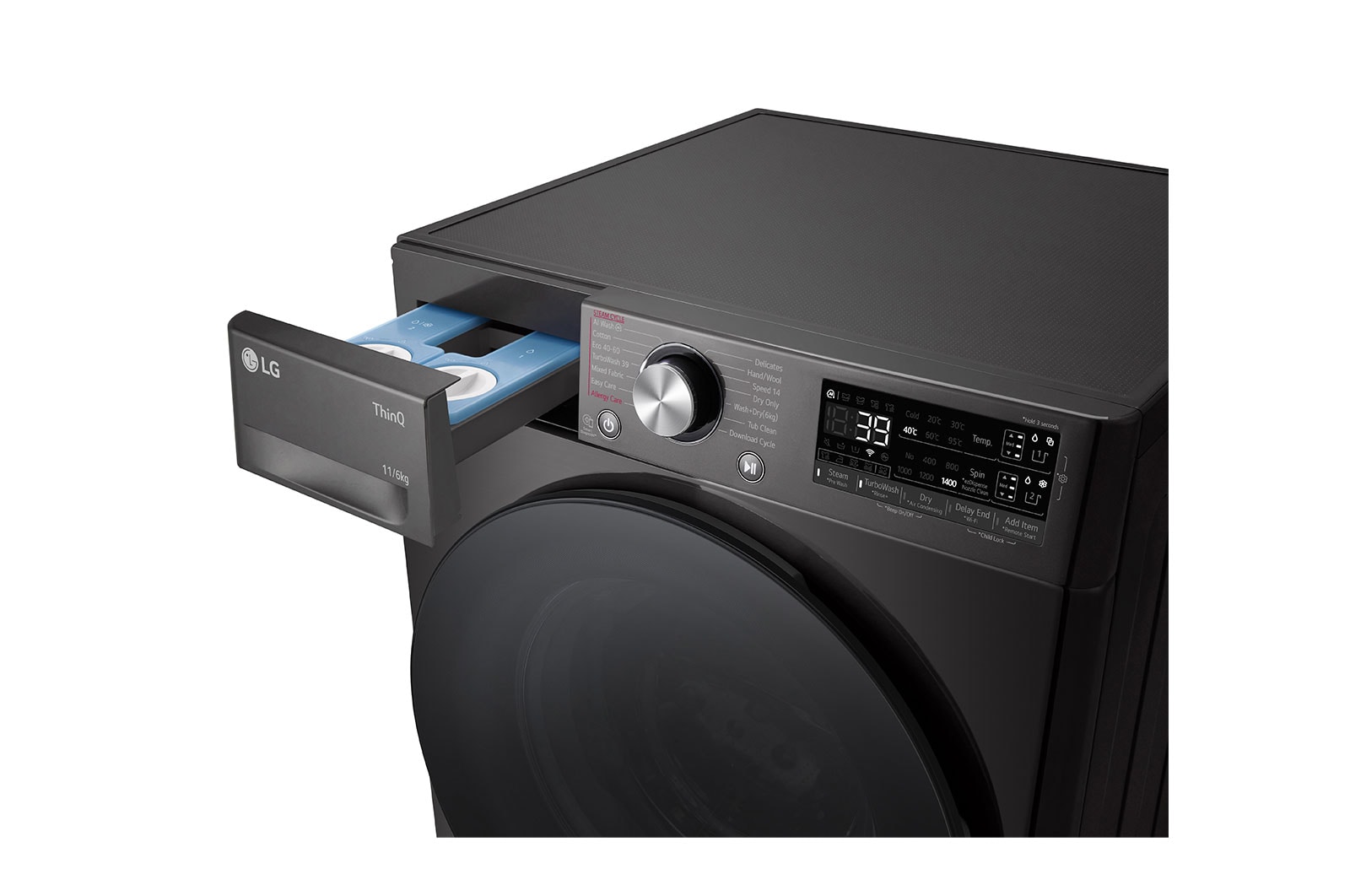 LG 11 kg / 6 kg Tvättmaskin/Torktumlare(Svart) - Auto Dose, Steam, Energiklass A/D, TurboWash™360, AI DD™, Smart Diagnosis™ med Wi-Fi, CV94E7S2QA