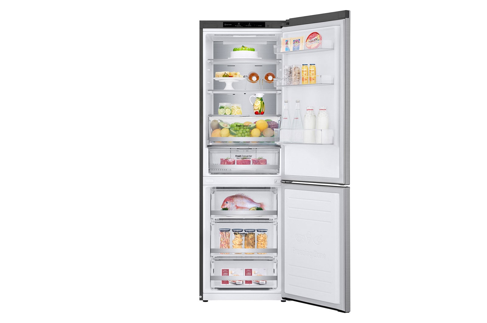LG 1.86M 341L Kombinerad kyl/frys(Shiny Steel) - Energiklass C, Door Cooling™ och Smart Diagnosis™, ELB81PZVCP1