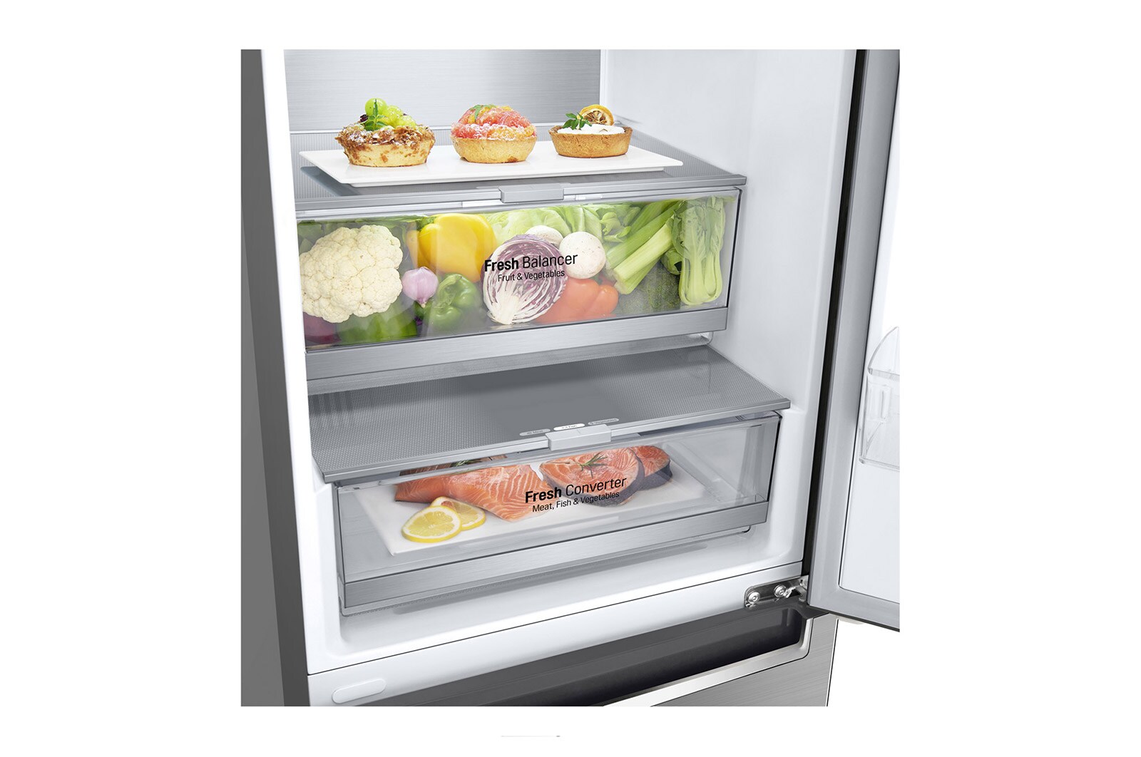 LG 1.86M 341L Kombinerad kyl/frys(Shiny Steel) - Energiklass C, Door Cooling™ och Smart Diagnosis™, ELB81PZVCP1