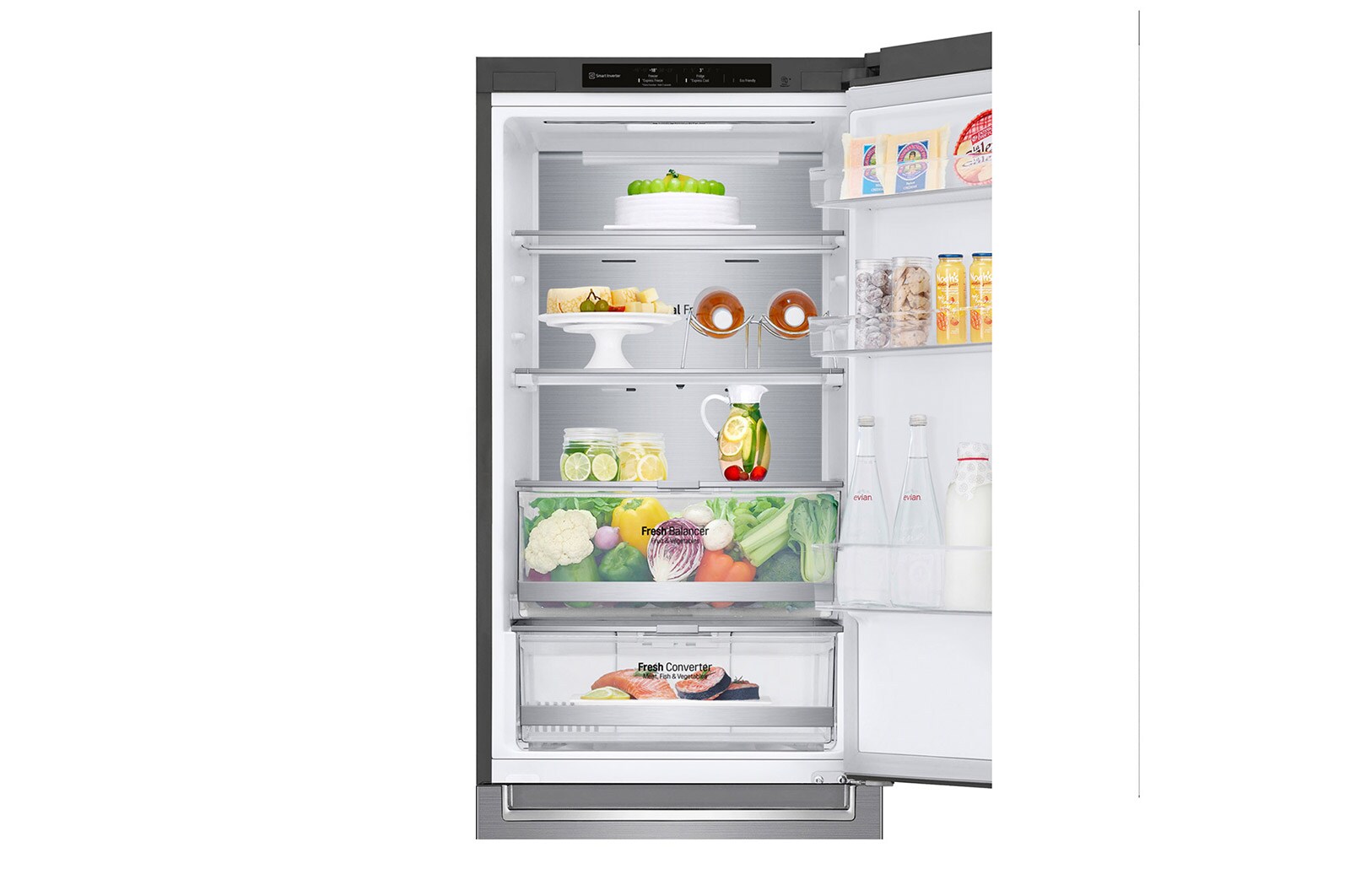 LG 1.86M 341L Kombinerad kyl/frys(Shiny Steel) - Energiklass C, Door Cooling™ och Smart Diagnosis™, ELB81PZVCP1