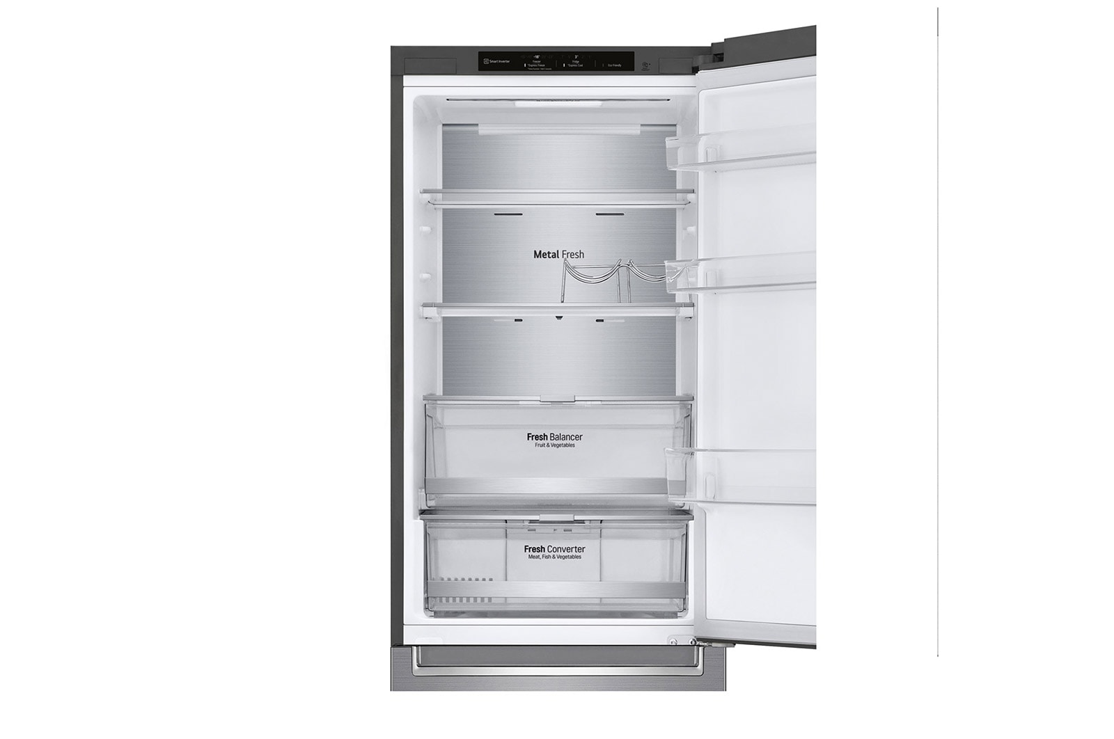LG 1.86M 341L Kombinerad kyl/frys(Shiny Steel) - Energiklass C, Door Cooling™ och Smart Diagnosis™, ELB81PZVCP1