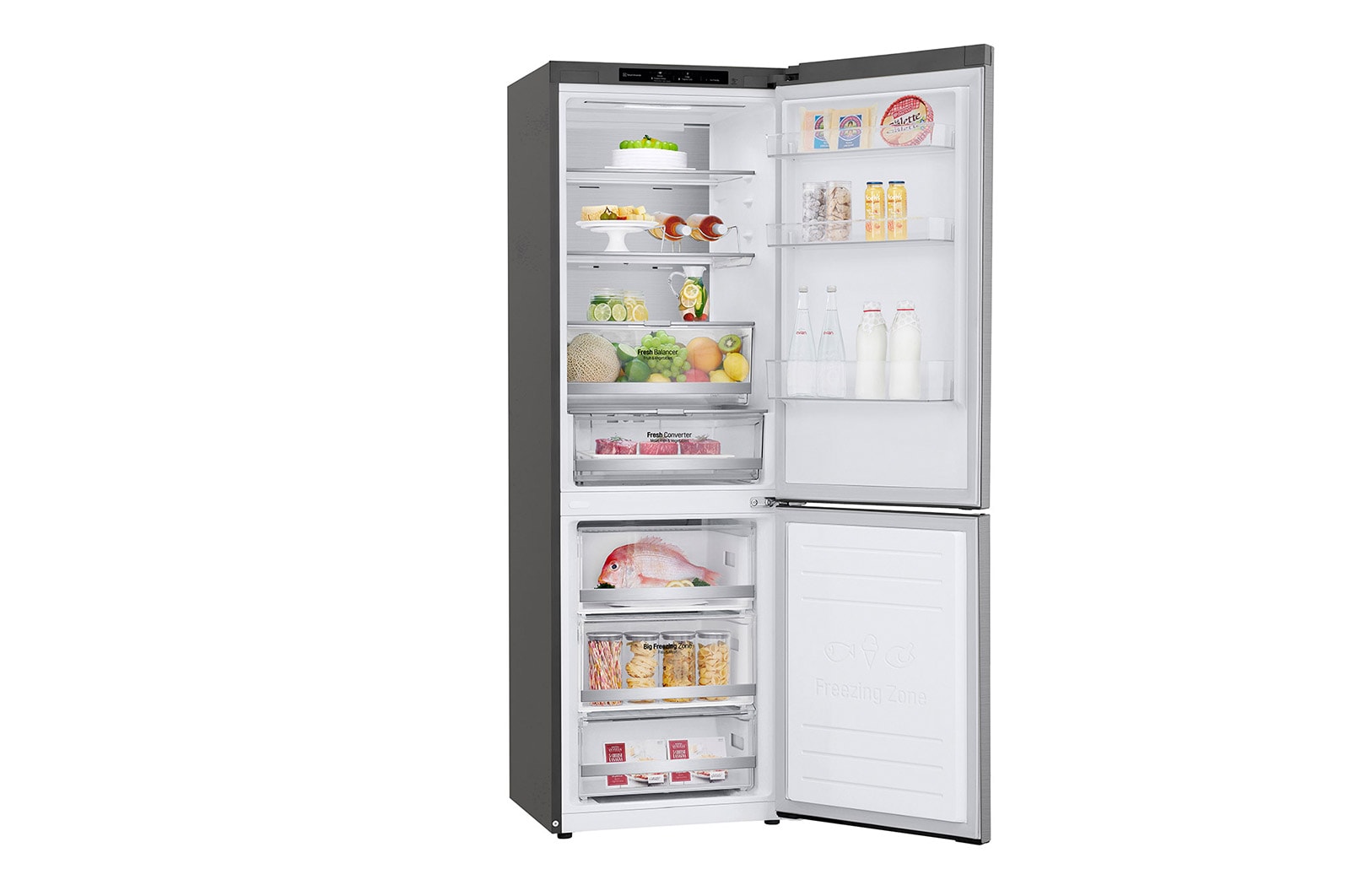 LG 1.86M 341L Kombinerad kyl/frys(Shiny Steel) - Energiklass C, Door Cooling™ och Smart Diagnosis™, ELB81PZVCP1