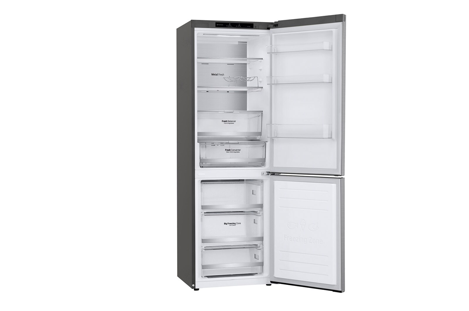 LG 1.86M 341L Kombinerad kyl/frys(Shiny Steel) - Energiklass C, Door Cooling™ och Smart Diagnosis™, ELB81PZVCP1