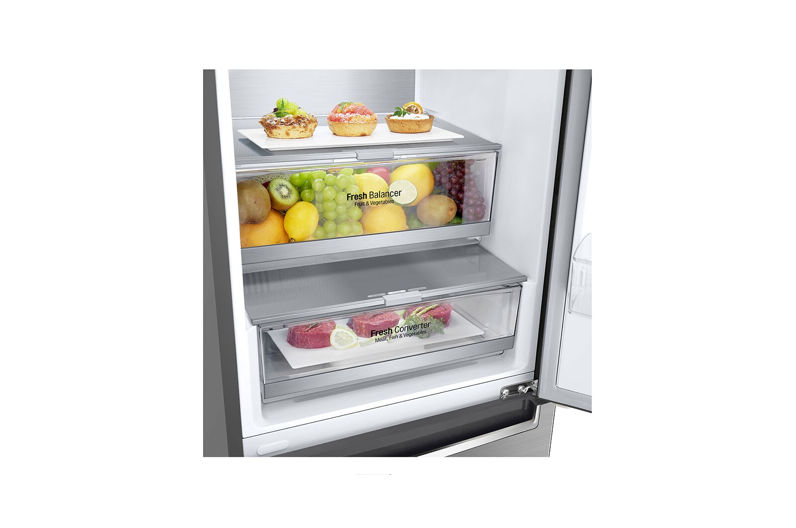 LG 1.86M 341L Kombinerad kyl/frys(Shiny Steel) - Energiklass C, Door Cooling™, ELB81PZVCP