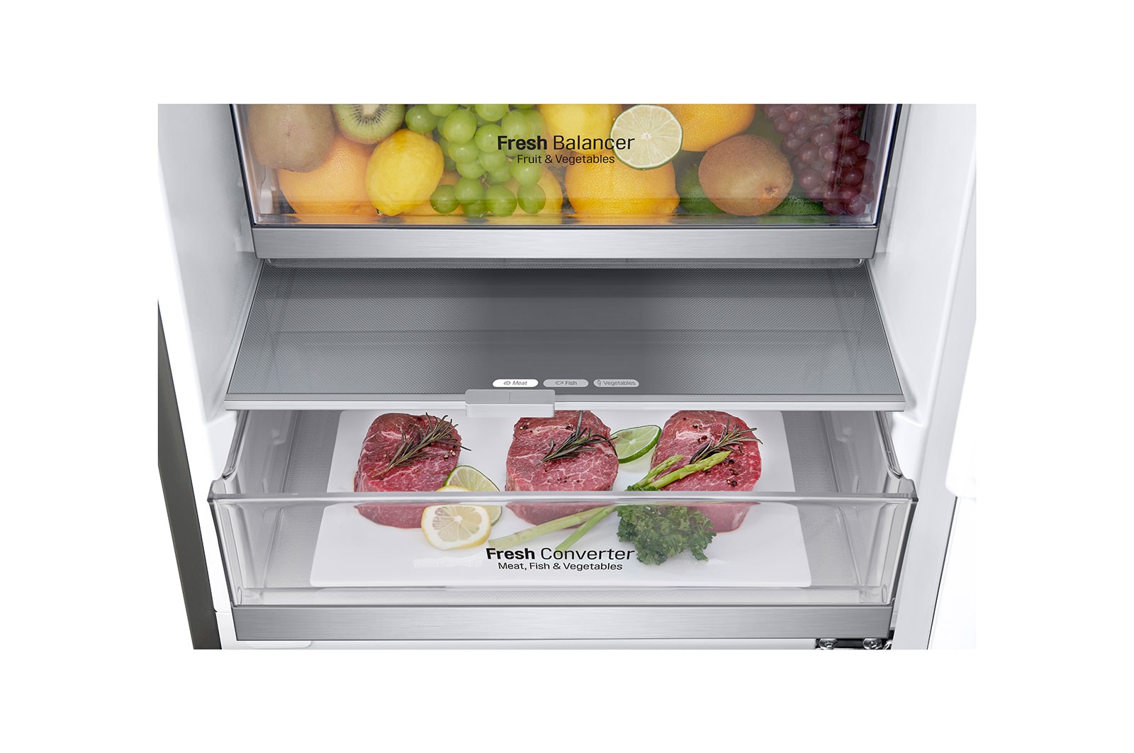 LG 1.86M 341L Kombinerad kyl/frys(Shiny Steel) - Energiklass C, Door Cooling™, ELB81PZVCP