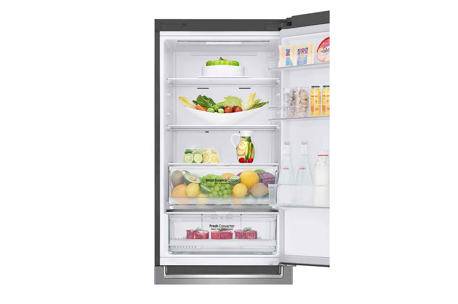 LG 1.86M 341L Kombinerad kyl/frys(Shiny Steel) - Energiklass D, Door Cooling™ och Smart Diagnosis™ med Wi-Fi, GBB61PZFFN