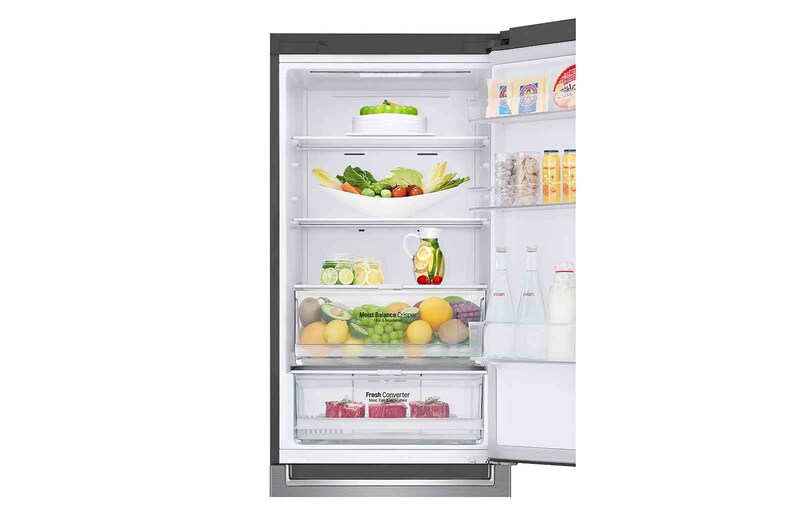 LG 1.86M 341L Kombinerad kyl/frys(Shiny Steel) - Energiklass D, Door Cooling™ och Smart Diagnosis™ med Wi-Fi, GBB61PZFFN